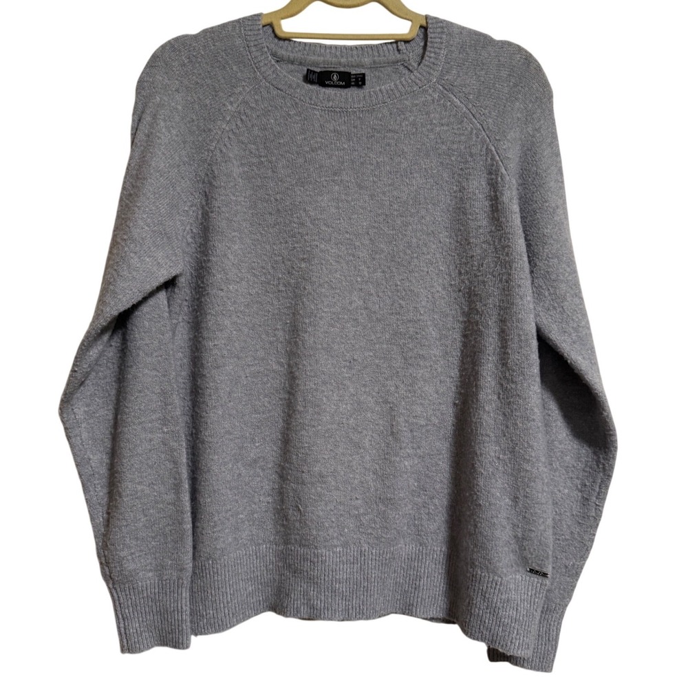 Volcom True To This Gray Raglan Crewneck Knit Sweater Womens Size M